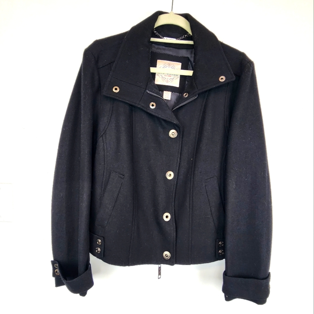 Black wool bikers jacket style size large by Big Chill